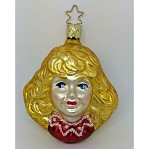 Inge Glas Ornament Blonde Angel Bust Blown Glass Germany